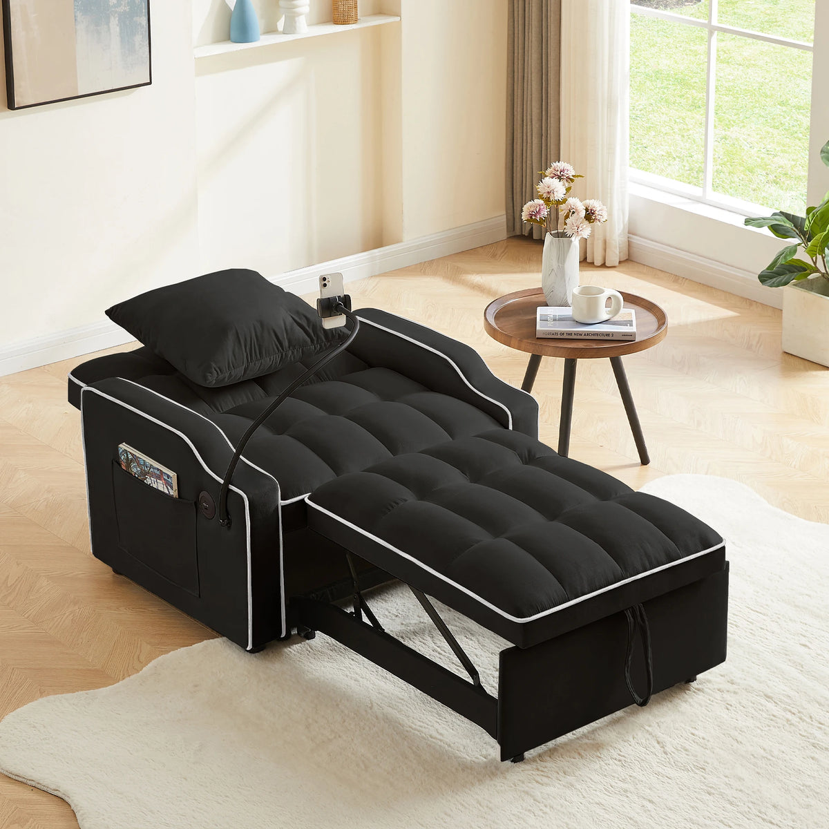 34" 3-In-1 Convertible Sleeper with USB & Type-C Charging Ports