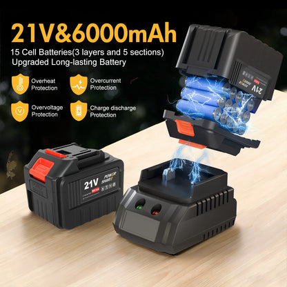 21V Cordless Leaf Blower with 6-Speed LCD Display