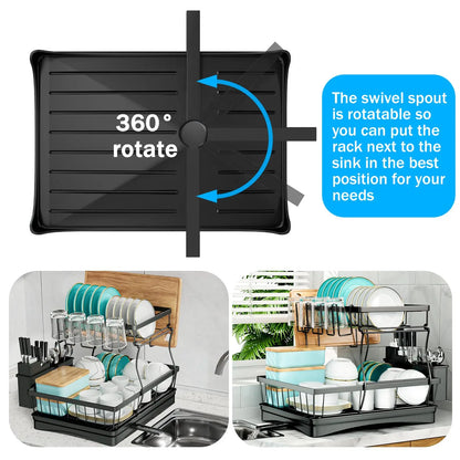 Large 2-tier dish drying rack for kitchen countertops