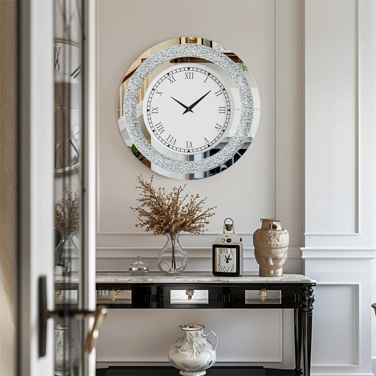 Crush Diamond Mirrored Wall Clock for Wall Decoration