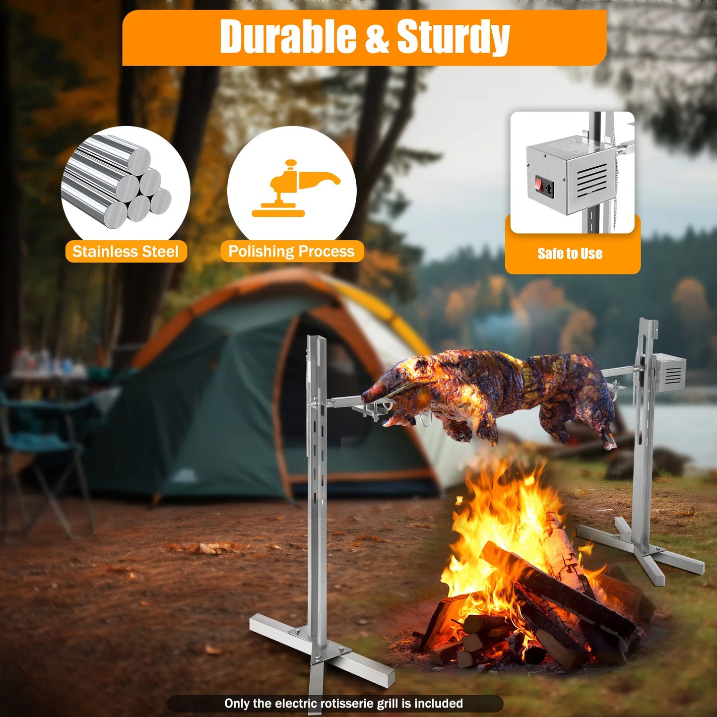 53" Electric BBQ Rotisserie Grill Kit, for Roasting Pig Lamb