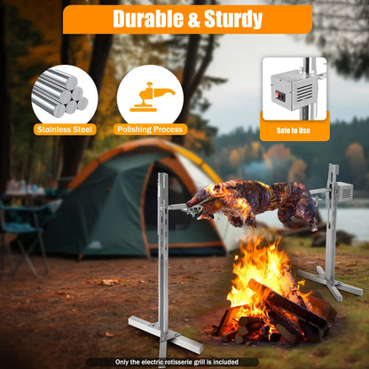 53" Electric BBQ Rotisserie Grill Kit, for Roasting Pig Lamb
