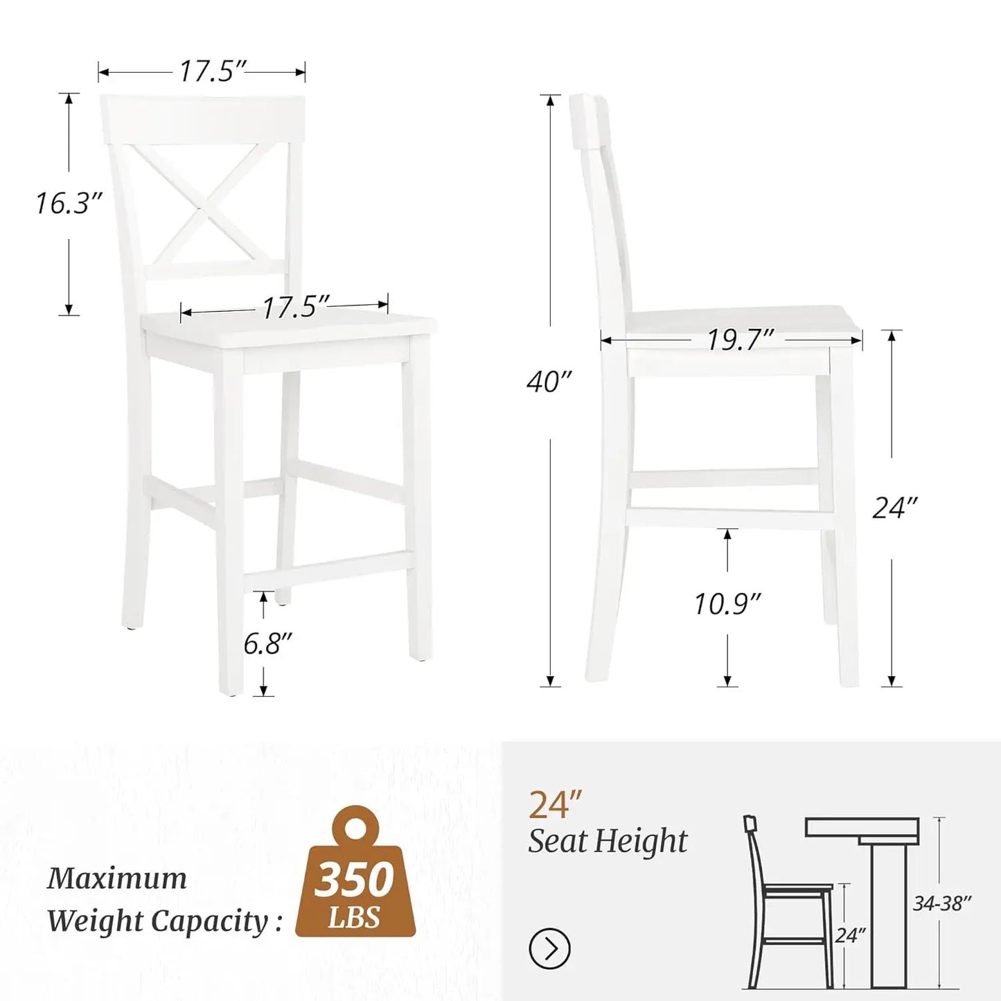 24" H Wooden Stools with Back and Footrest