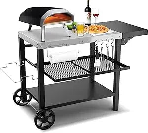 Movable 3-Shelf Prep Table with Side Table