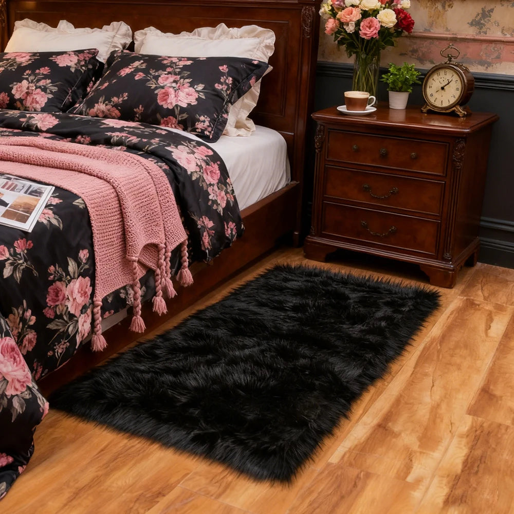 10x12 Fluffy Black Sheepskin Area Rug