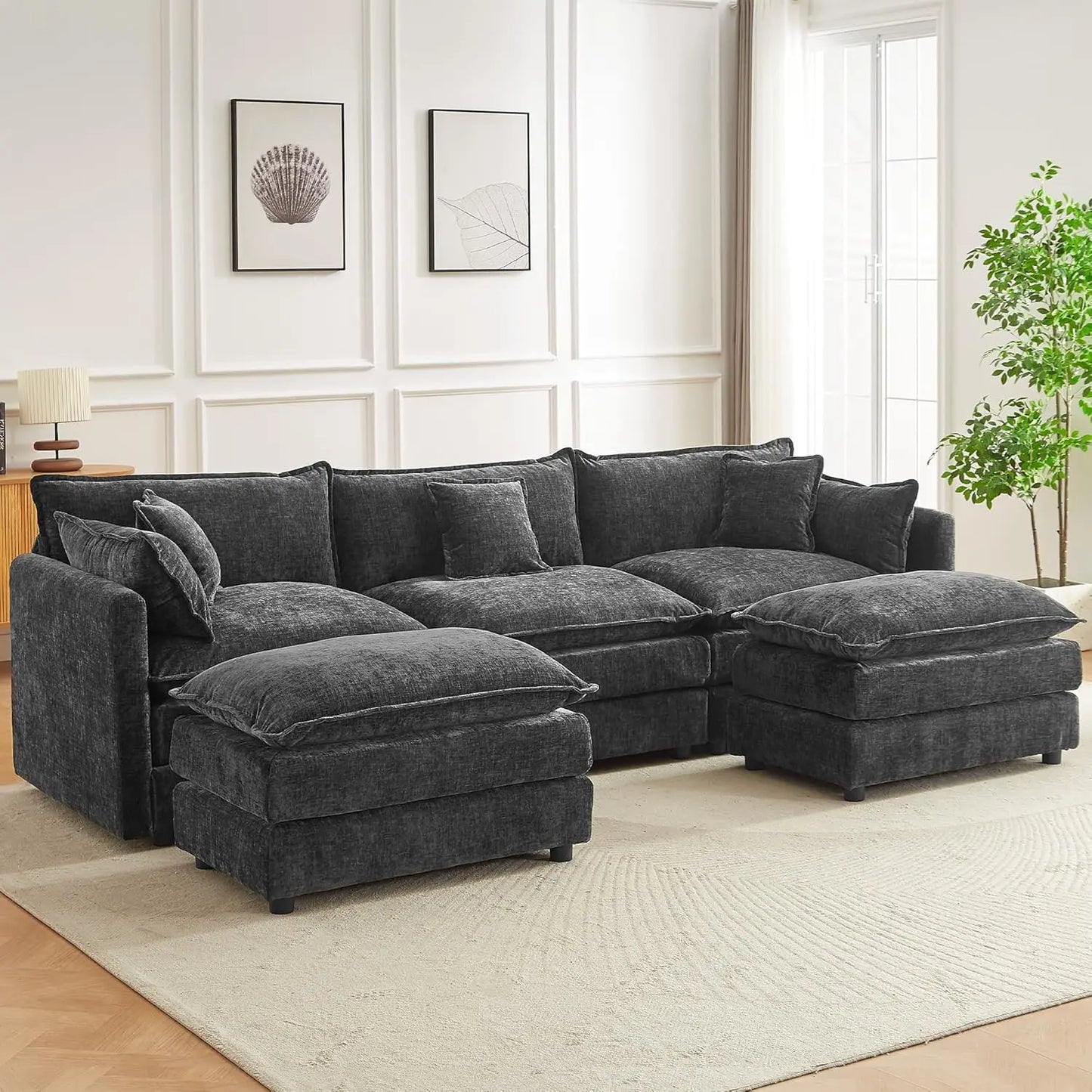 112.2" L-Shaped Sectional Sofa with Movable Ottoman