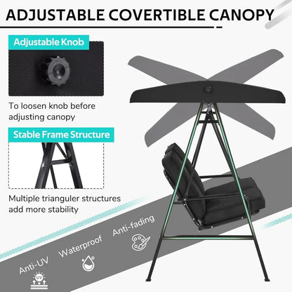 2 Seat Outdoor Patio Swing Chair Adjustable Canopy
