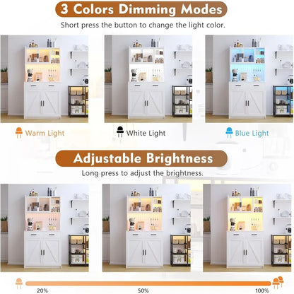 LED Kitchen Pantry Storage Cabinet with Drawers & Adjustable Shelves