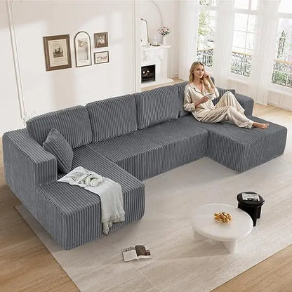 107" Comfy L Shaped   Modern Deep Seat Plush Corduroy couche