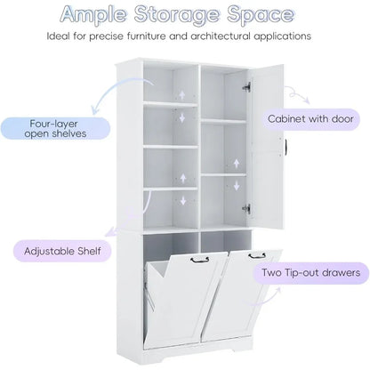 Bathroom Storage Cabinet with 2 Tilt Out Laundry Hamper