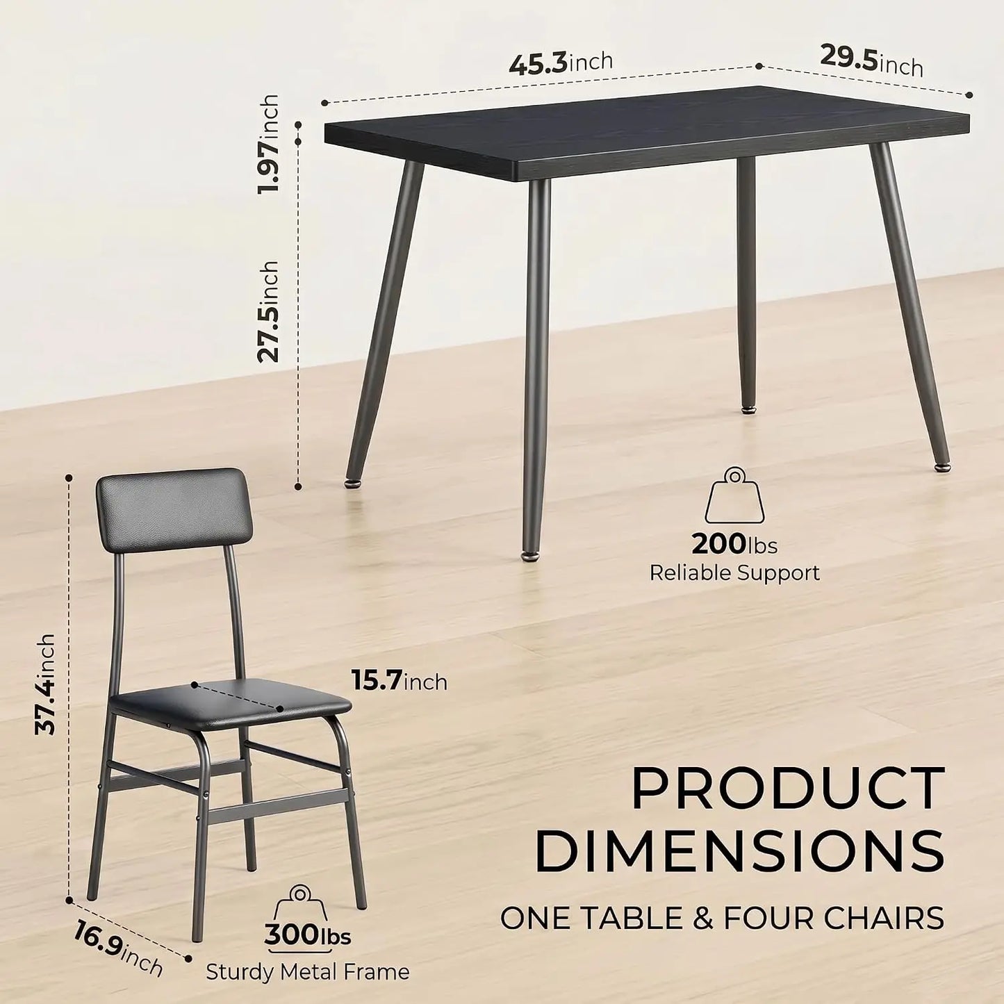 Modern Kitchen Table with Chairs 5-Piece Set