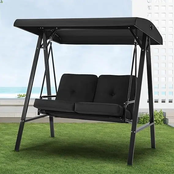 2 Seat Outdoor Patio Swing Chair Adjustable Canopy