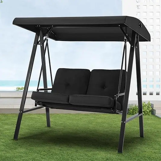 2 Seat Outdoor Patio Swing Chair Adjustable Canopy