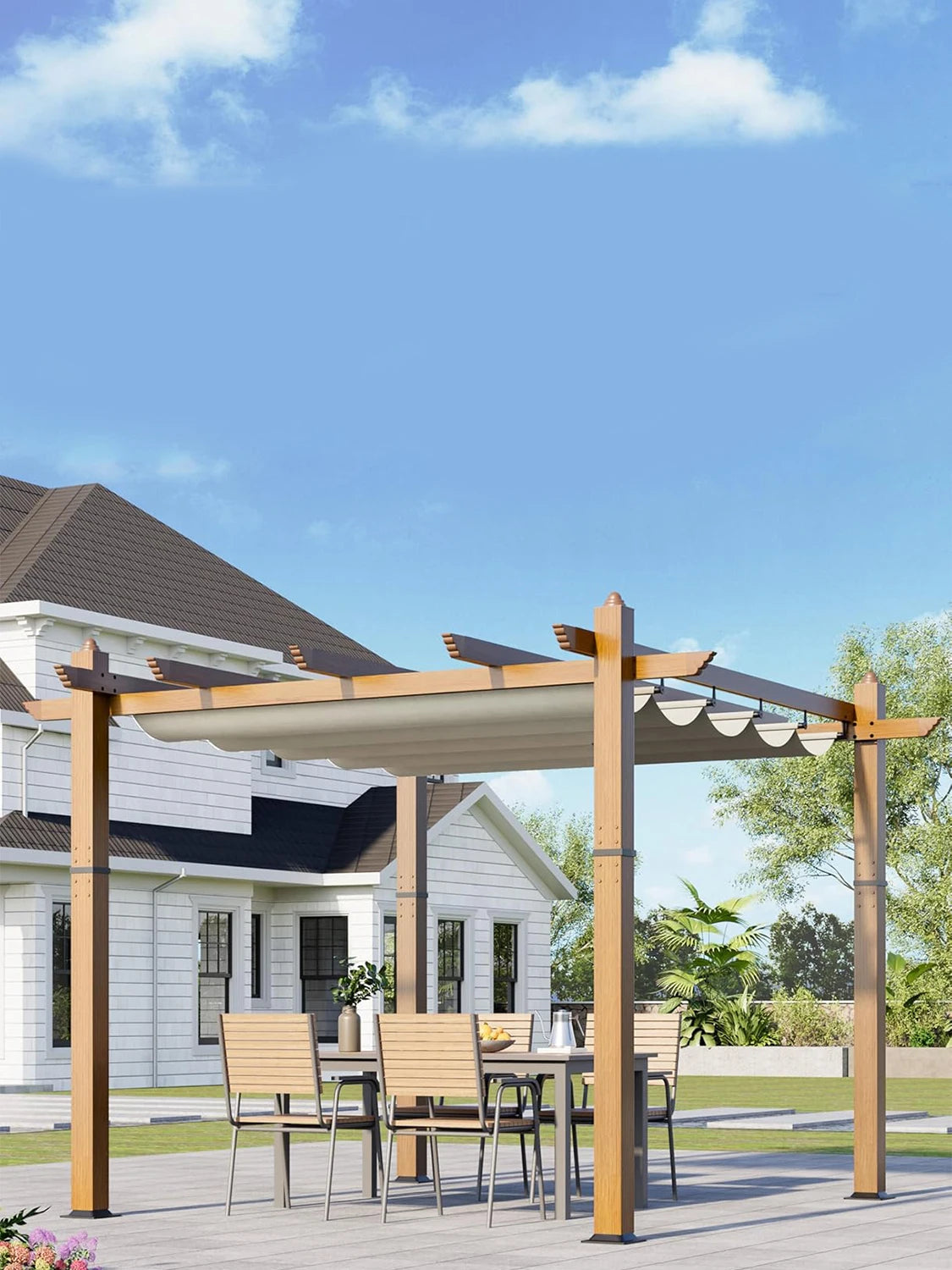 10X10FT 10X13FT Outdoor Pergola with Retractable Canopy