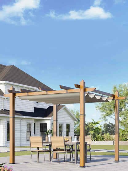10X10FT 10X13FT Outdoor Pergola with Retractable Canopy