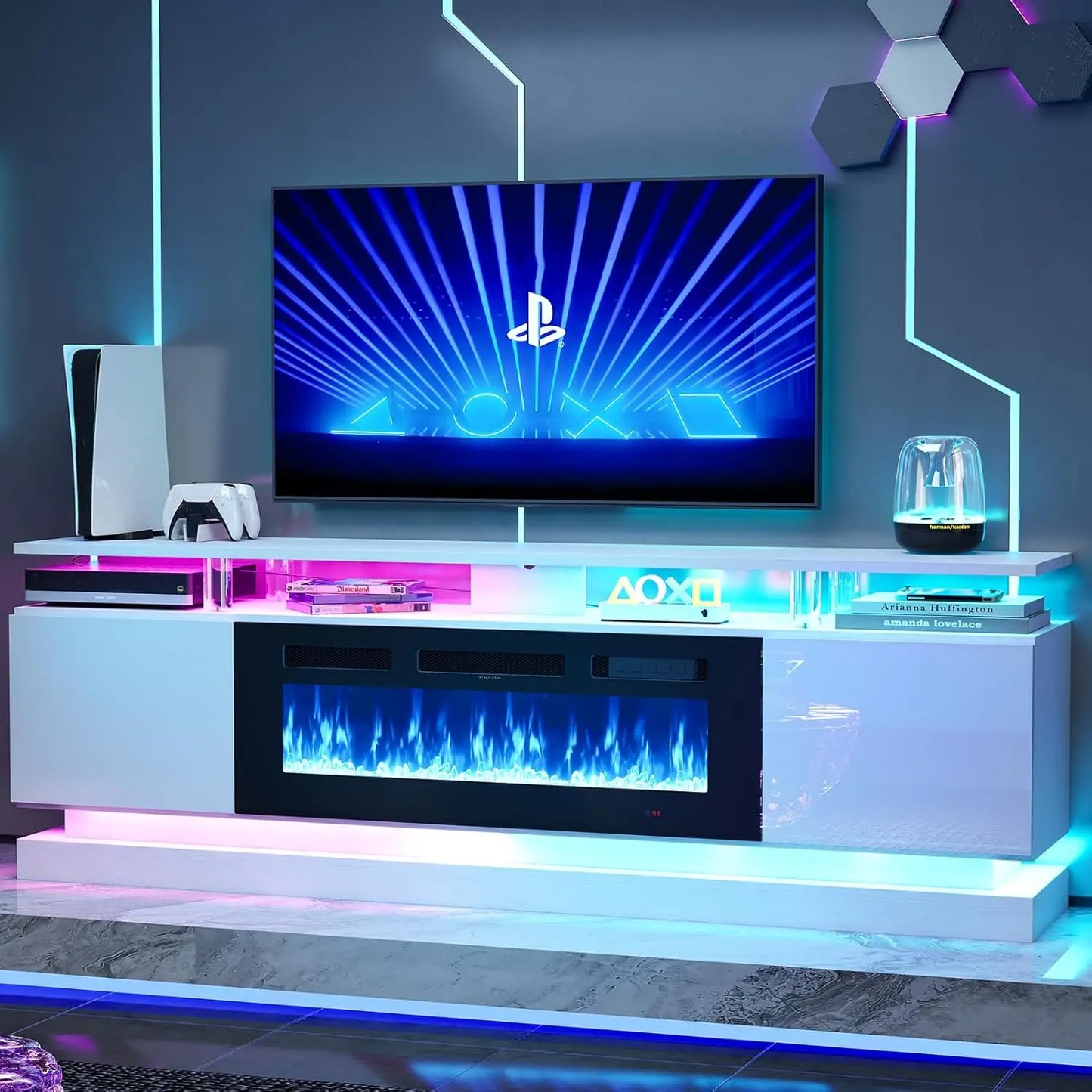 70" Fireplace TV Stand with Storage Cabinets