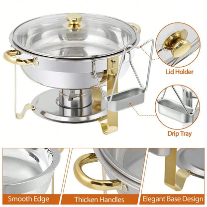 2 Pack 5Qt Stainless Steel Round Chafing Dishes Buffet Set