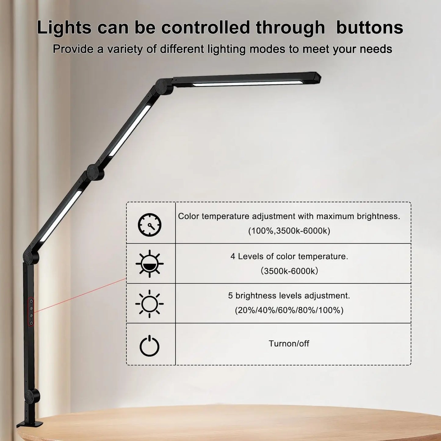 LED Desk Lamp with Clamp with Three light sources