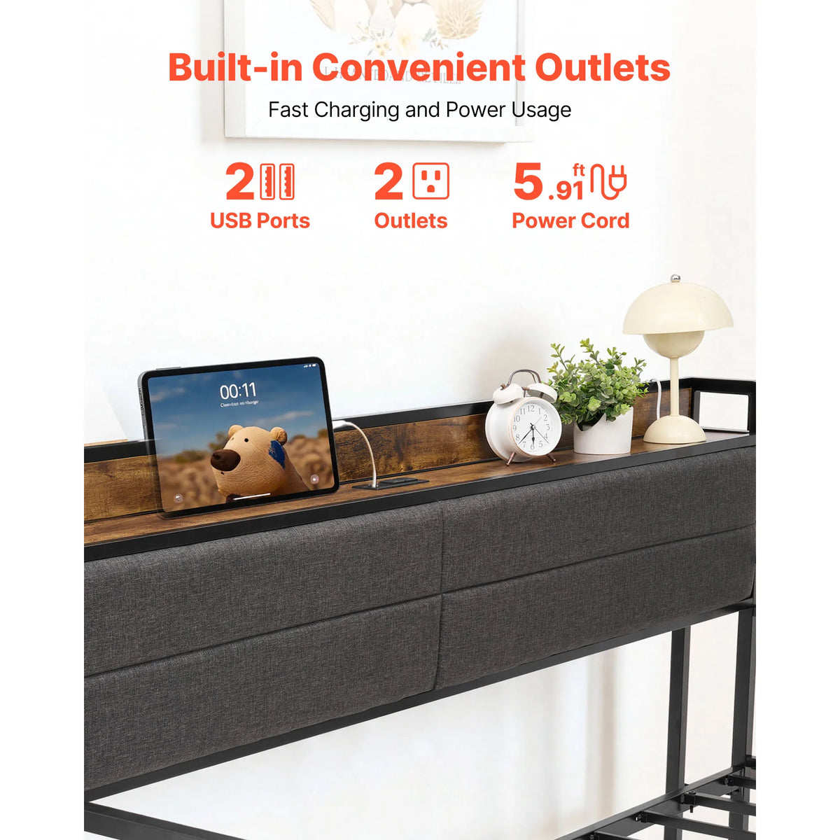 Twin/Full Size Daybed Frame w/ Charging Station