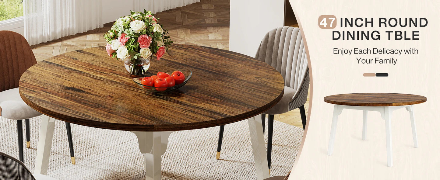 46-Inch Wood Kitchen Table with Sturdy Metal Base