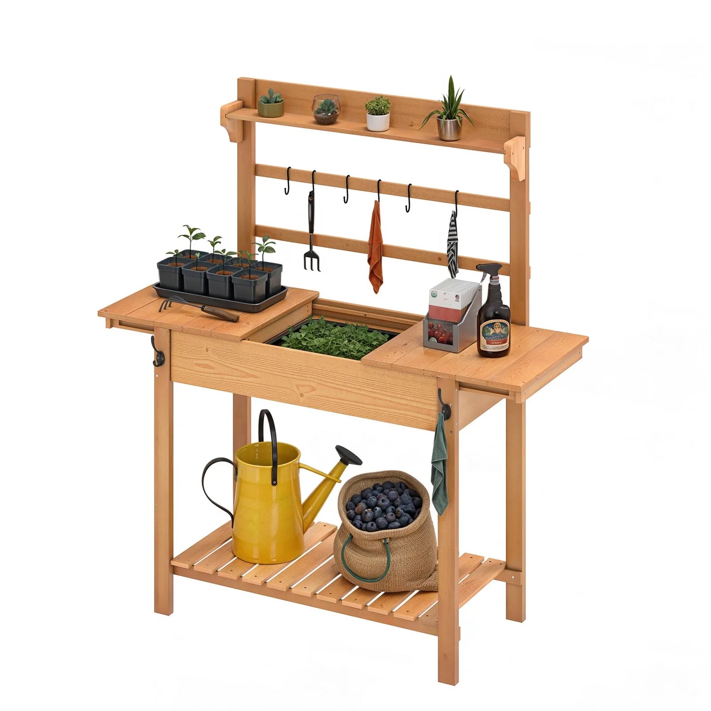 Solid Woodwork Potting Bench Outdoor Garden Workstation Table