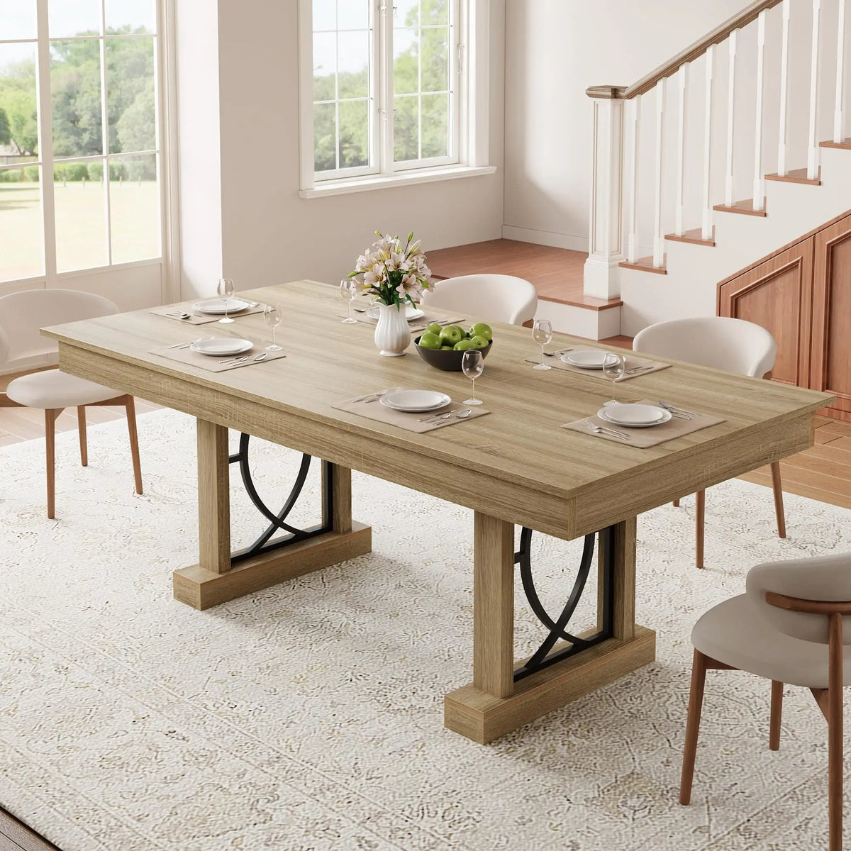 71 Inch Dining Table With 2 Storage Drawers