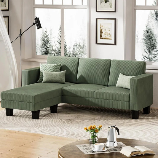 L-Shaped Convertible Sectional Sofa with Corduroy Fabric