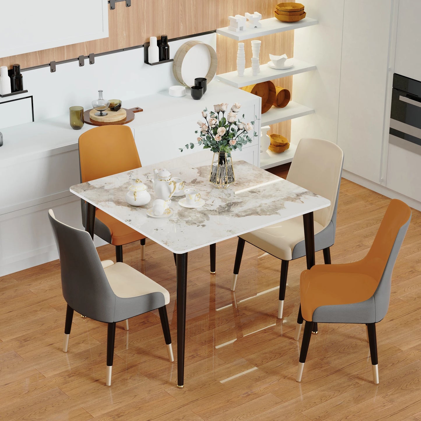 Dining Table Stone Top with Metal Frame