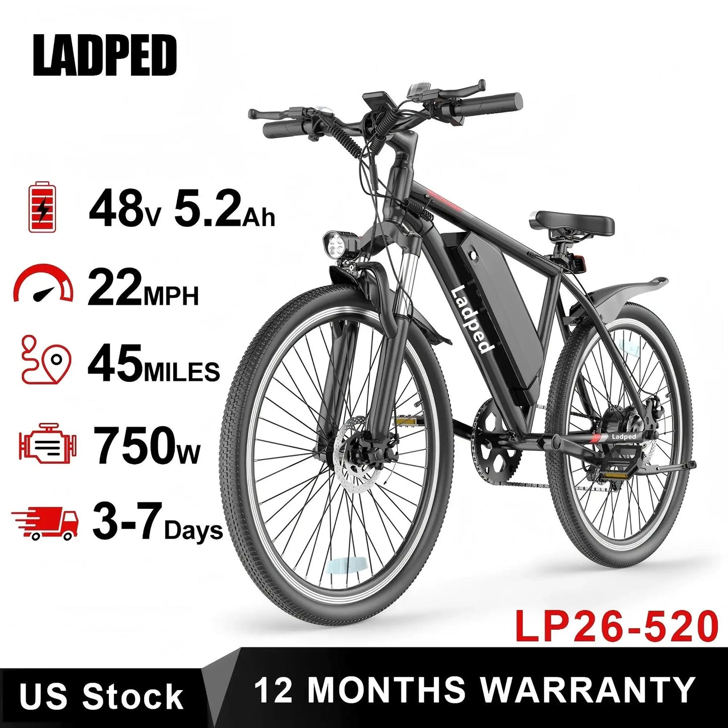 7 Speed Long Range Electric Mountain Bike
