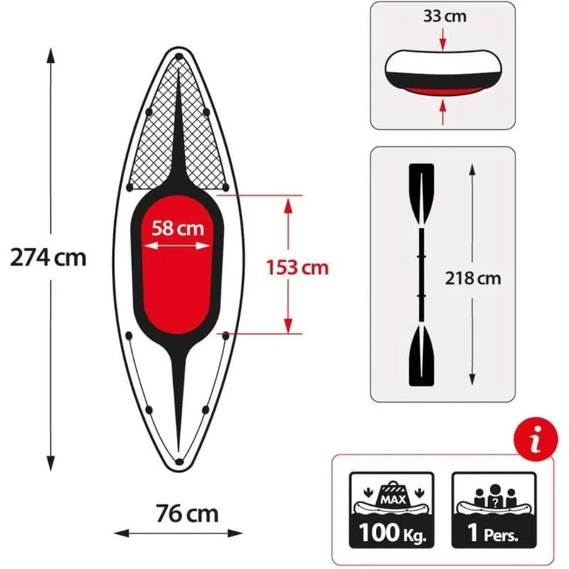 1 Man Inflatable Canoe with Aluminum Oars and Hand Pump