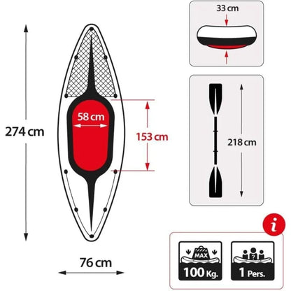 1 Man Inflatable Canoe with Aluminum Oars and Hand Pump