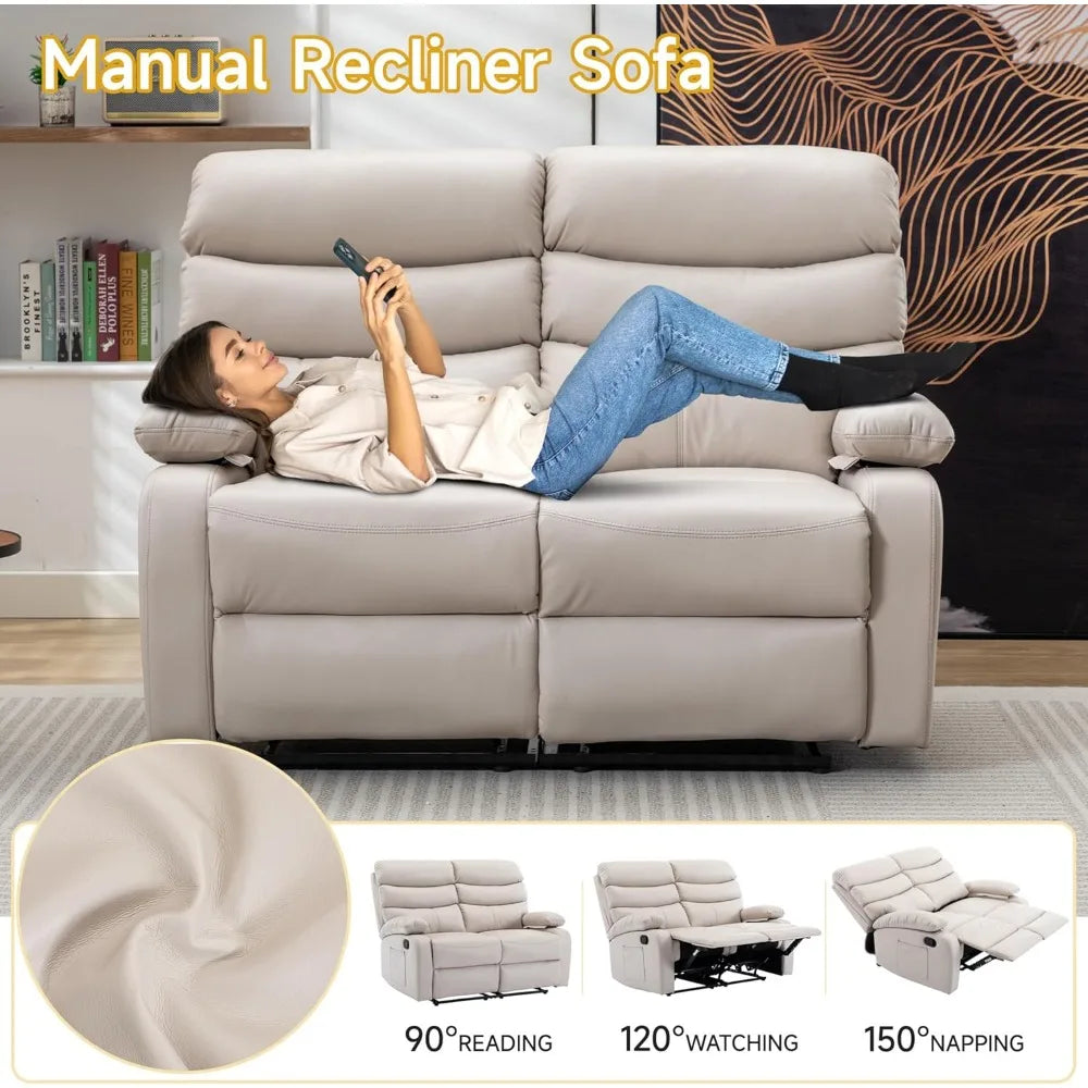 Leather double recliner sofa with side pockets