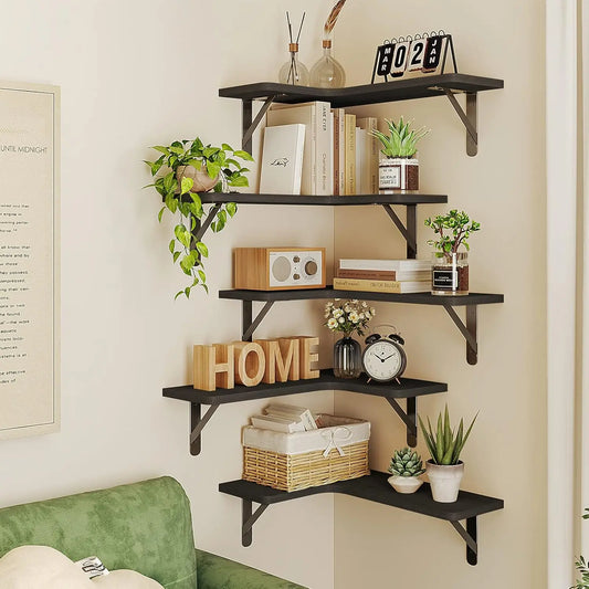 Set of 5, Floating Corner Shelves Wall Mounts