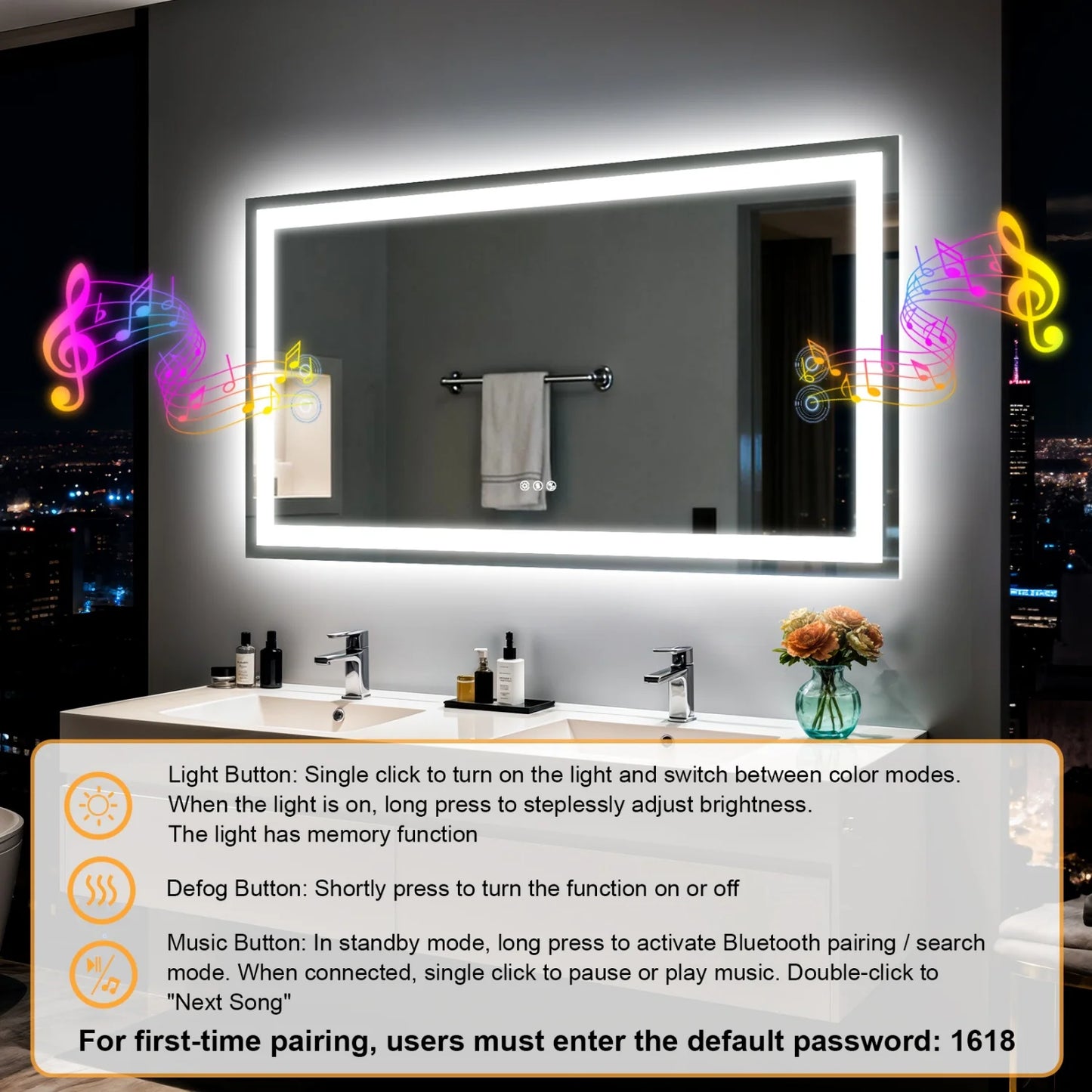 50/60/100/120cm LED Bathroom Mirror Built-in Bluetooth Speaker