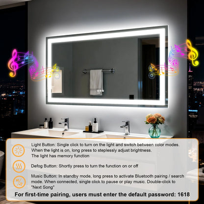 50/60/100/120cm LED Bathroom Mirror Built-in Bluetooth Speaker