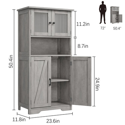 Freestanding Pantry Storage Cabinet with Glass Doors