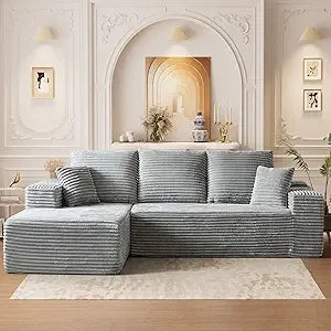 107" Comfy L Shaped   Modern Deep Seat Plush Corduroy couche