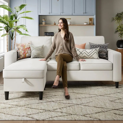 3 Seat L Shaped Sectional Sofa Couches with Storage