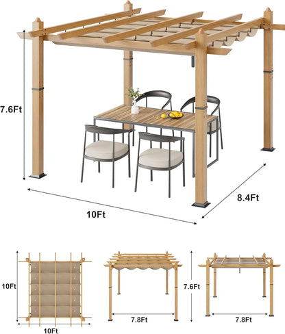 10X10FT 10X13FT Outdoor Pergola with Retractable Canopy
