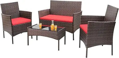 4 Pieces Outdoor Indoor Patio Rattan Chair Wicker Set