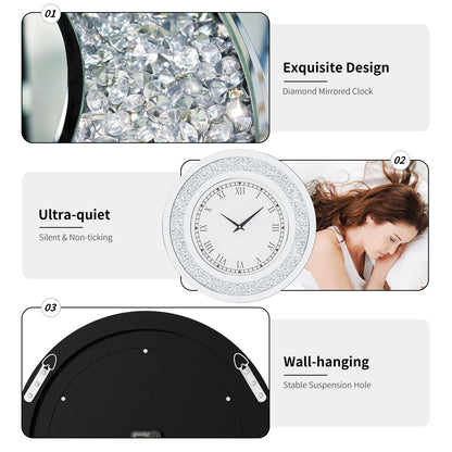 Crush Diamond Mirrored Wall Clock for Wall Decoration