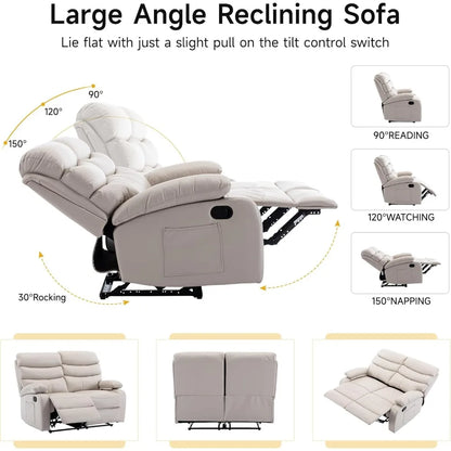 Leather double recliner sofa with side pockets