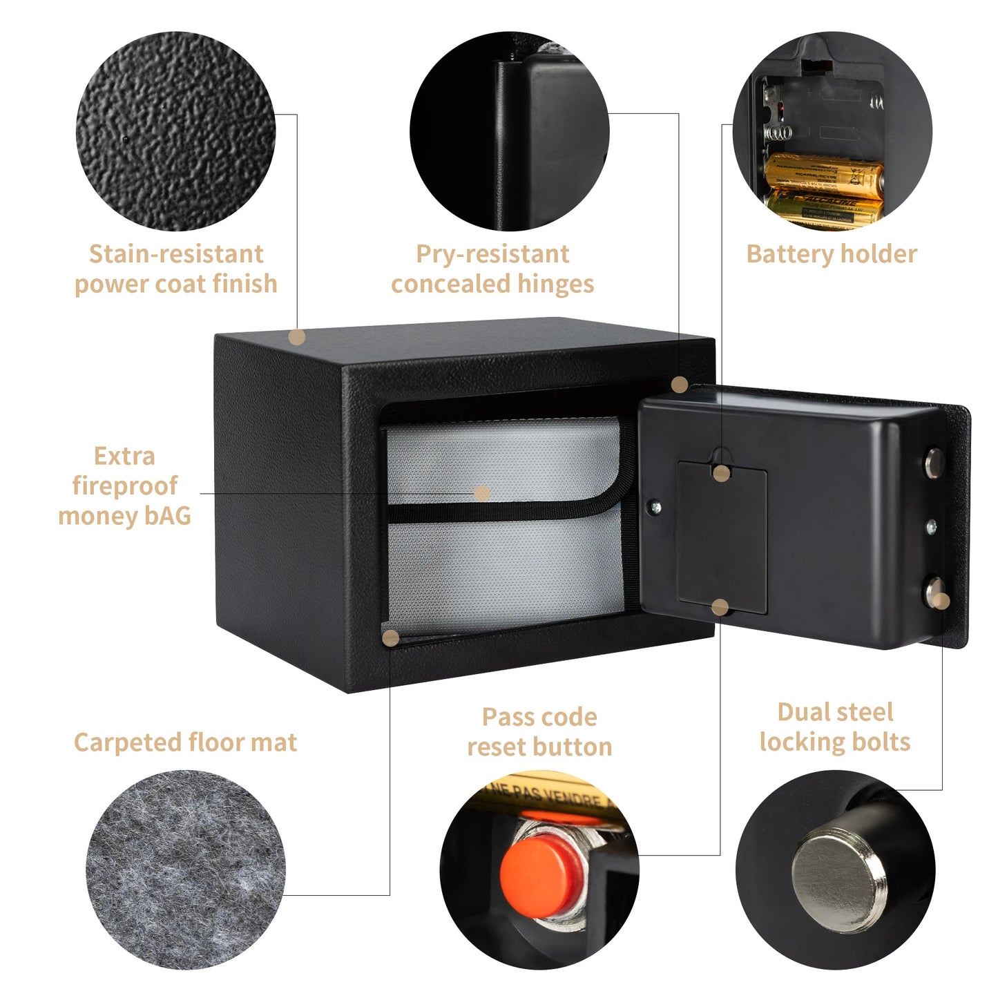 Electronic Digital Safe Box for Home with Fireproof Money Bag