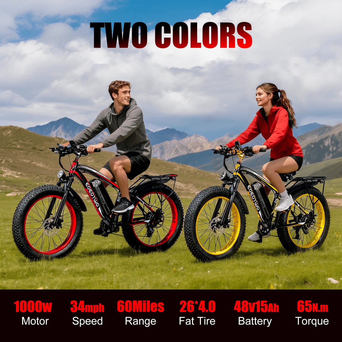 Electric Bike 26"x4.0 All Terrain 34MPH Mountain Bicycle