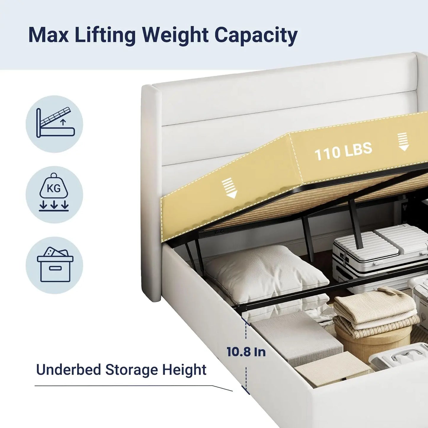 Queen Size Velvet Lift Up Storage Bed Frames