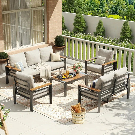 7 Seats, Aluminum Patio Furniture Set with Washable Thick Cushions