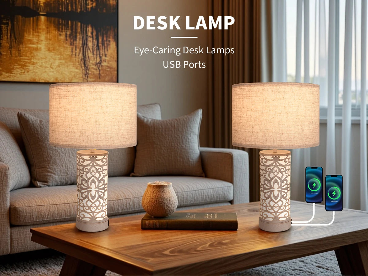 Retro Farmhouse Table Lamp with Multi-Functions
