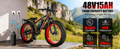 Electric Bike 26"x4.0 All Terrain 34MPH Mountain Bicycle