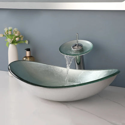Tempered Glass Washbasin with Waterfall Faucet