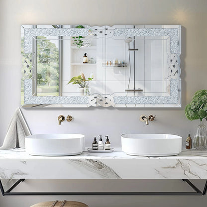 Crushed Diamond Rectangular Glass Vanity with Decorative Glam